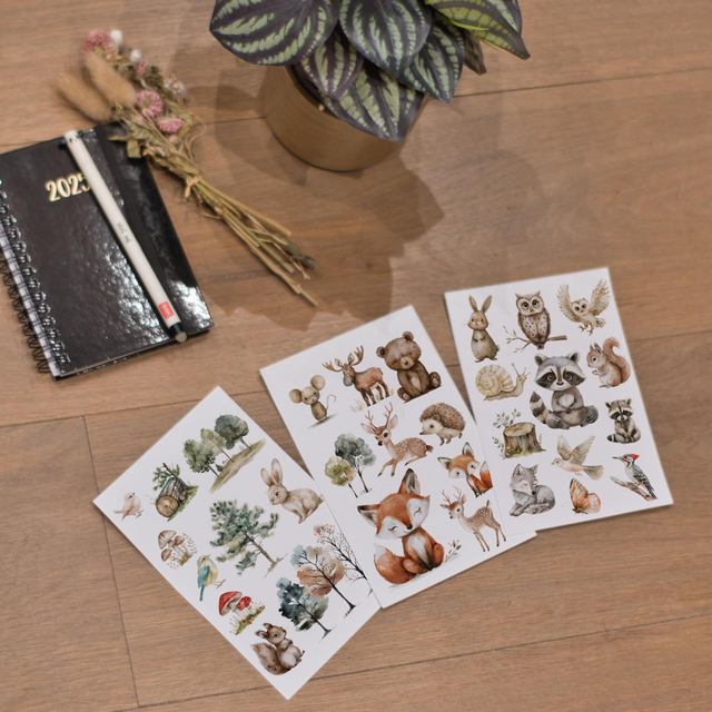 Stickervel Bosdieren - "Aquarel Bosleven" - Rozeka