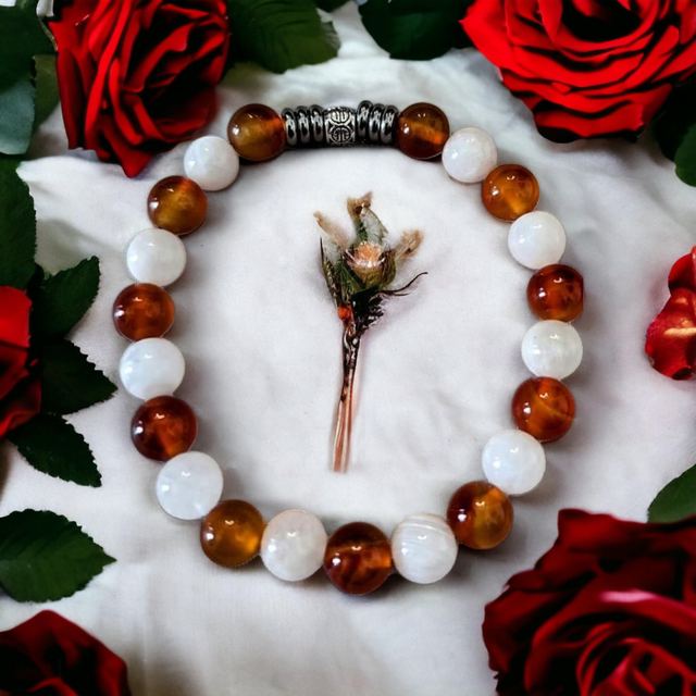 Fertilité/Bracelet en Cornaline et Pierre de Lune - 8mm.