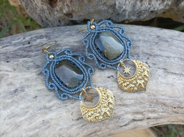 Boucles d'oreilles Obsidienne argentée ~ Modèle unique
