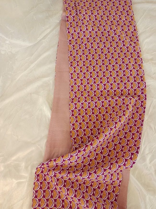 Snood d'été en popeline viscose Ecovero évantail rose/jaune doublé coton rose pâle