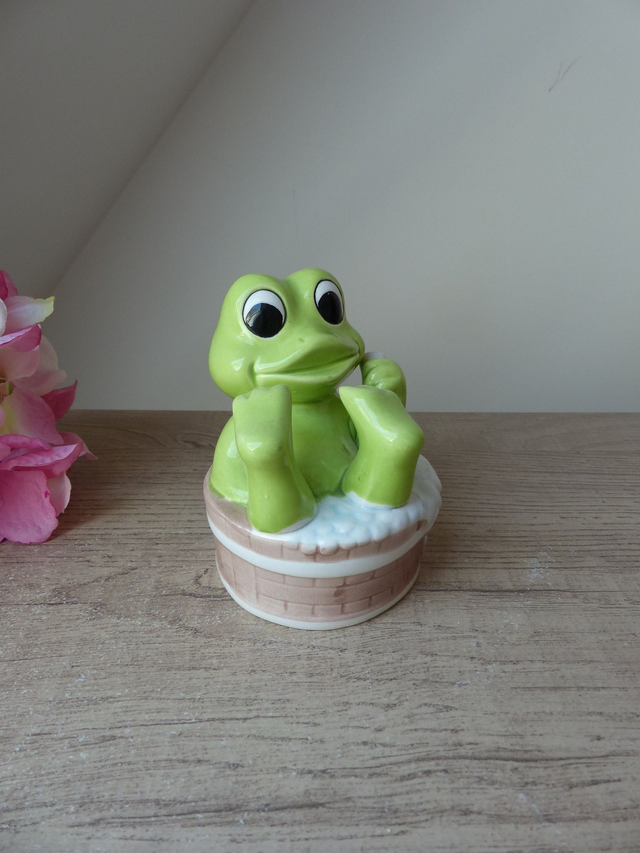 COLLECTION TIRELIRE - Grenouille dans son bain, Tirelire Grenouille Vintage, Figurine grenouille décoration salle de bain, Frog Home Decor