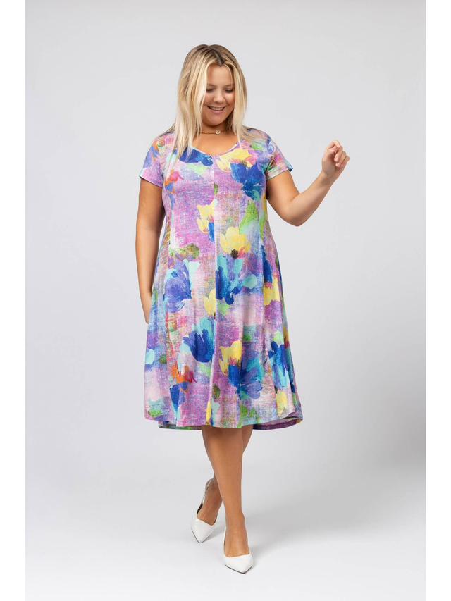 Vestido media pierna estampado punto