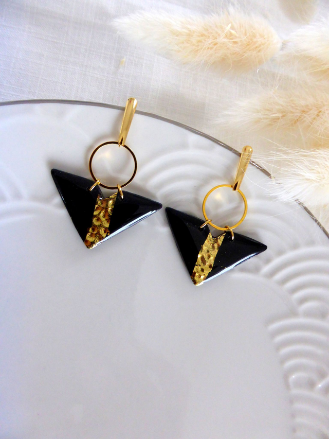 Boucles d'oreilles demi-carrées - Nuit dorée