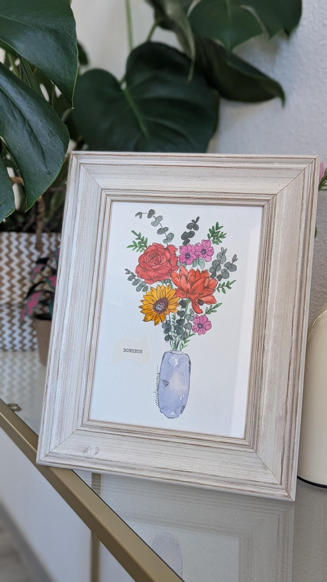 Cadre vintage aquarelle originale Amour