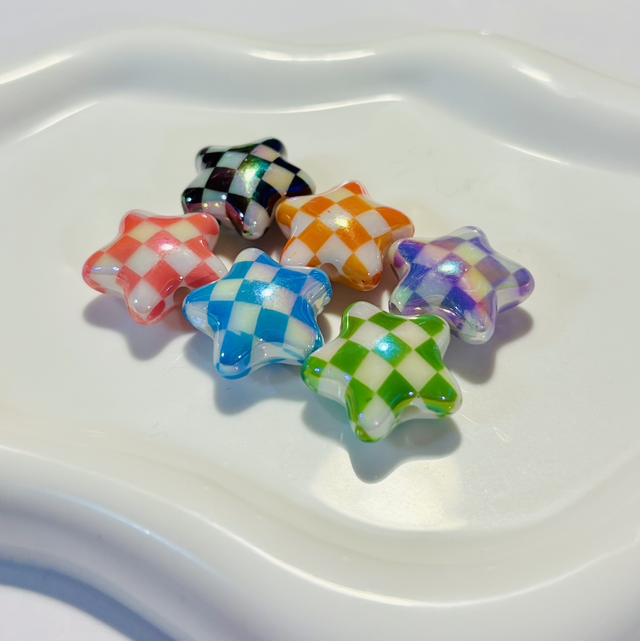 6 gingham star shape beads