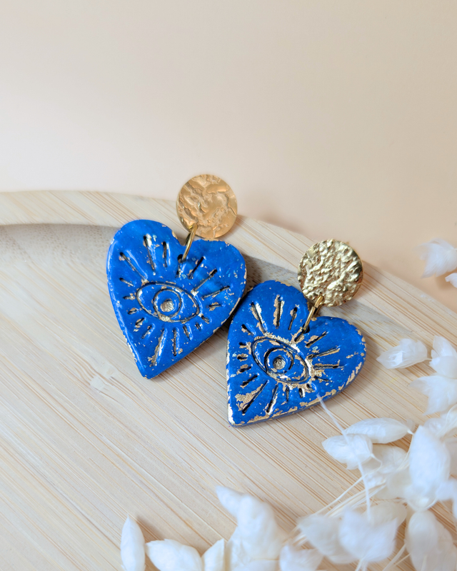 Veilleuse - Collection bleu - Boucles d’oreilles artisanales en pâte polymère et résine 