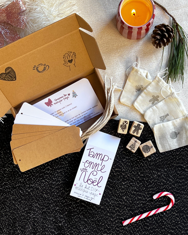 Kit Marque-Pages de Noël – Création fait-main &amp; tampon gravé à la main au choix - Tamponne ton Noël