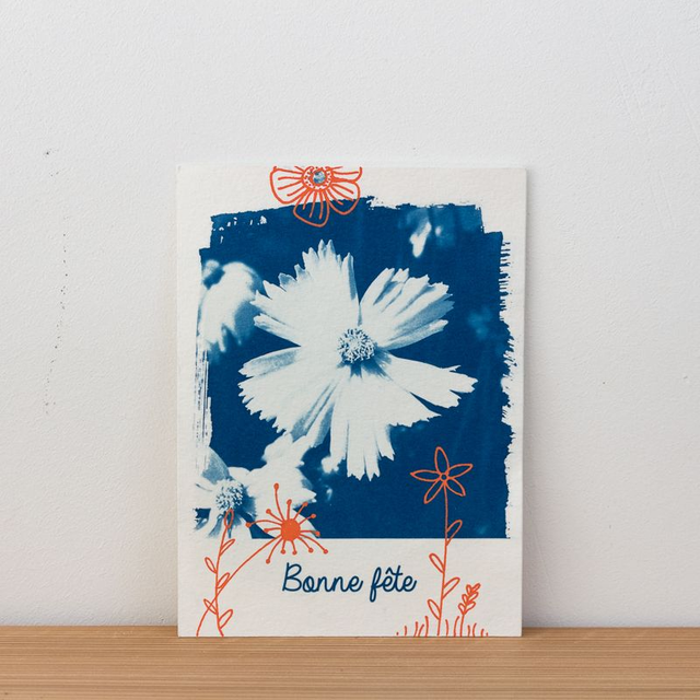 Bonne fête - Carte cyanotype - 10,5 x 14 cm