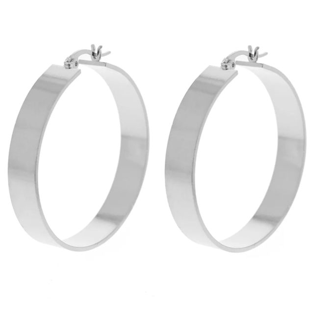 Créoles large lisse 40 mm - Placage argent fin x2 