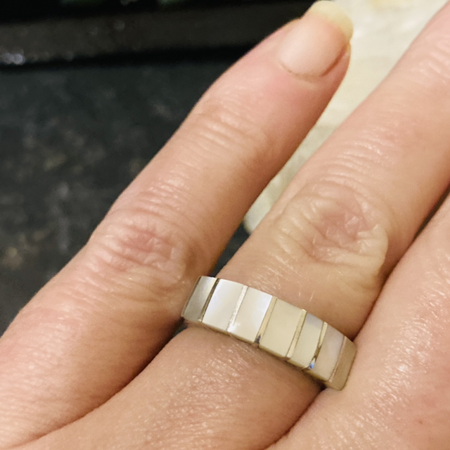 Vintage Sterling Mother of Pearl 7 Panel Ring Size L 1/2