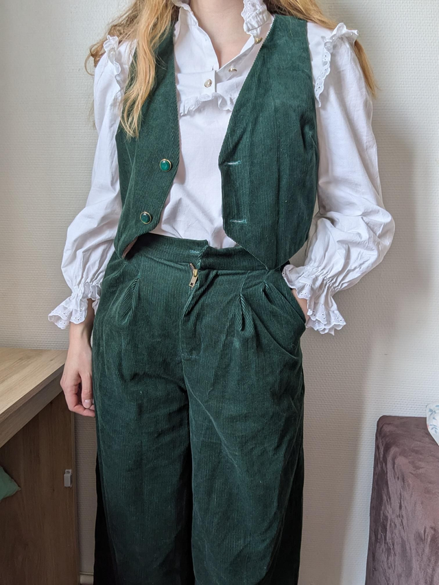 Ensemble pantalon et veston en velours côtelé - taille 36