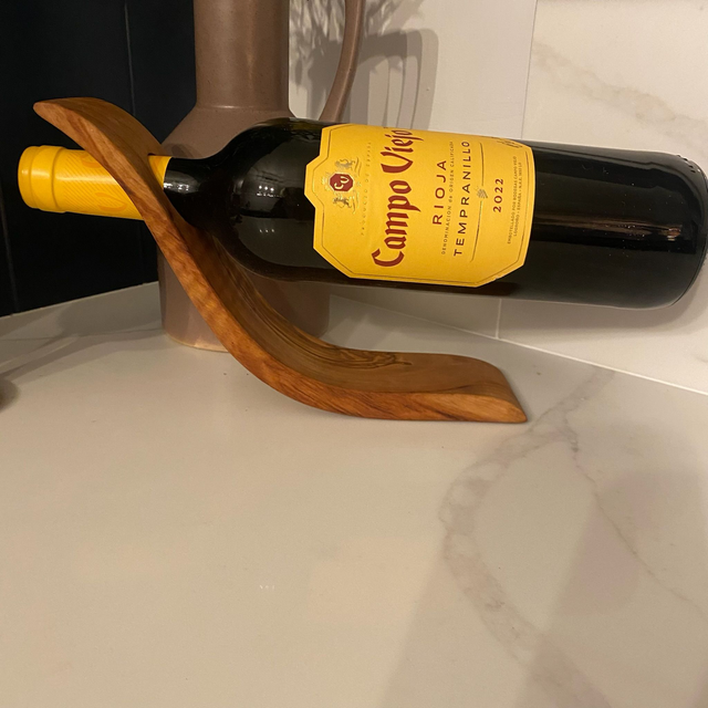 Olive Wood Wine Glass & Bottle Holder + Coaster Set