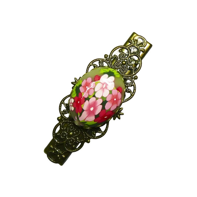 Pince croco estampe rétro fleurs roses