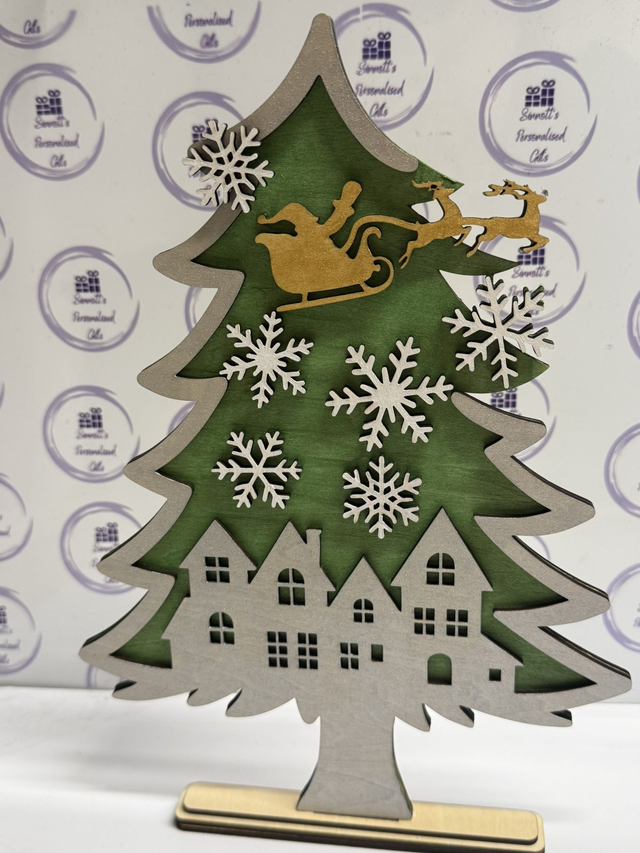 handmade free standing 3d wooden Christmas tree