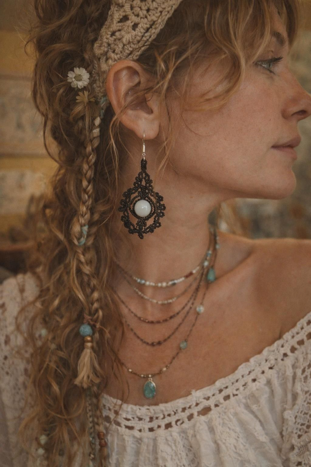 Boucles d'oreilles Bohème Quartz Rose 