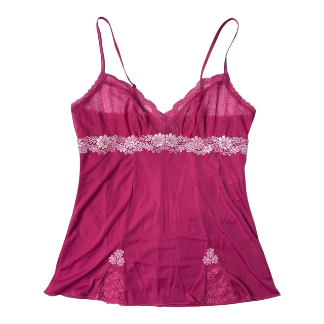 BNWT Japanese brand coquette pink lace cups cami with floral embroidery details 