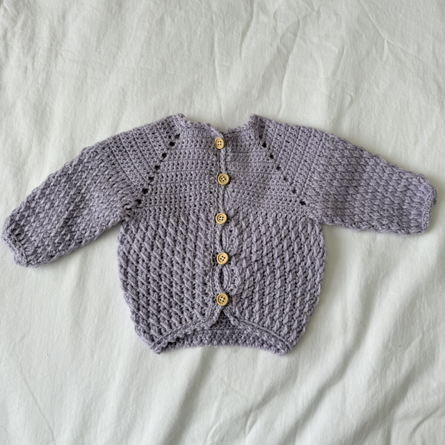 Lavender crochet pine stitch cardigan