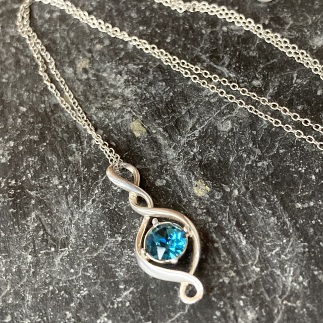 Art Nouveau Style Turquoise Blue Gemstone Pendant on a Sterling Silver Fine Chain Necklace 
