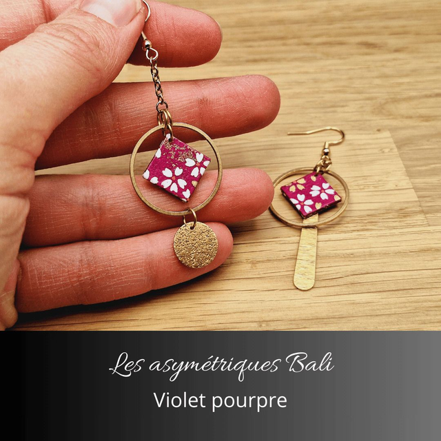Boucles d'oreilles asymétriques Bali - Violet pourpre