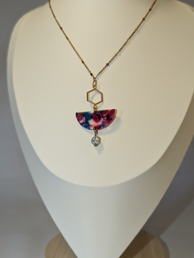 Collier résine et perle naturelle - plusieurs couleurs