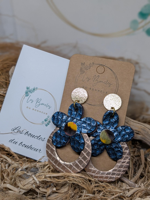 Boucles d&#039;oreilles Baby Marguerite bleu canard rose ml034