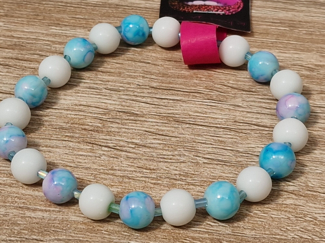 Bracelet Elastique Perles Bleu Ciel Dégradé Rose Blanc Turquoise