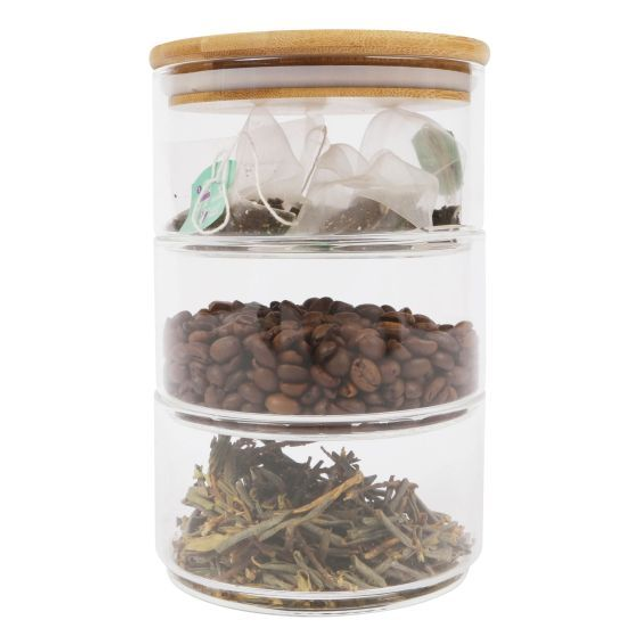 Stacked Glass Jar with Bamboo Lid, 3-Piece