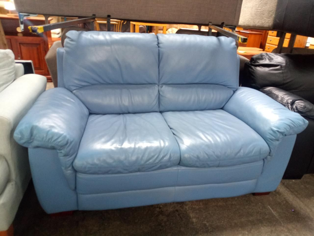 Blue Leather Style Sofa