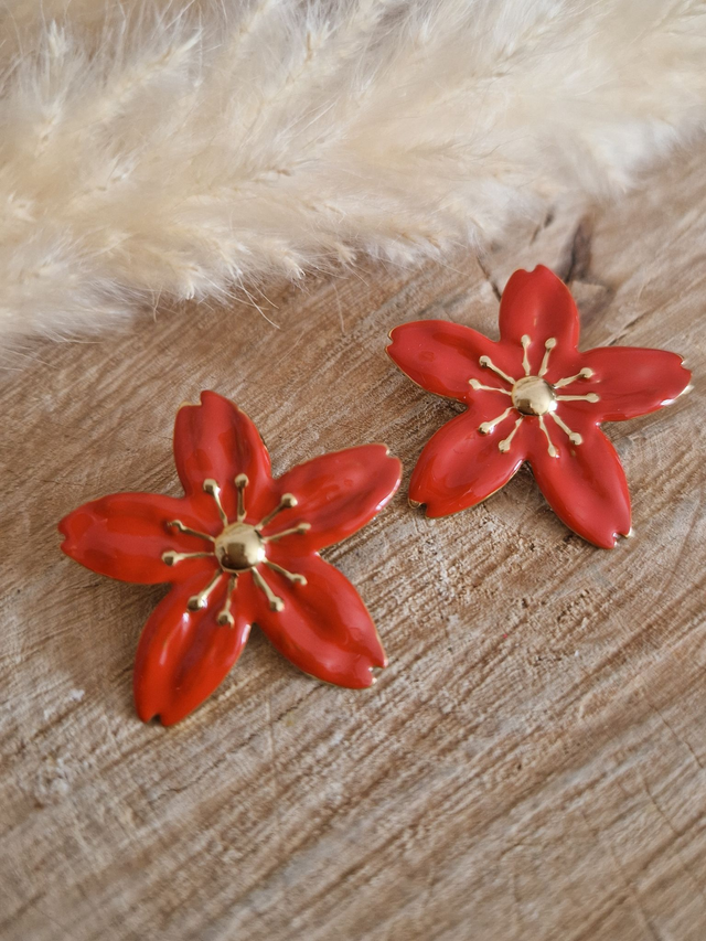 Boucles d'oreilles puces "Fleurs rouges"