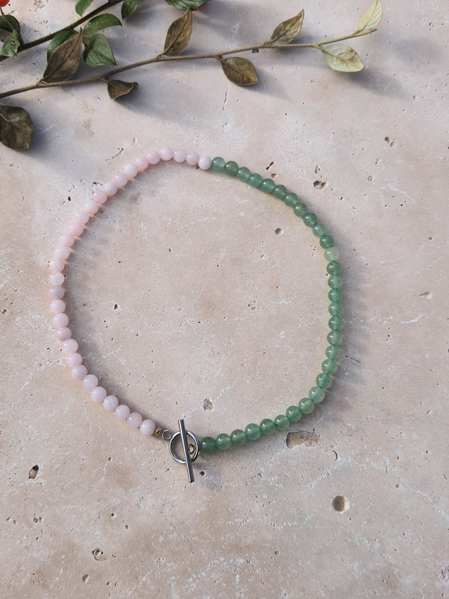 Collier Duo - Aventurine et Quartz Rose