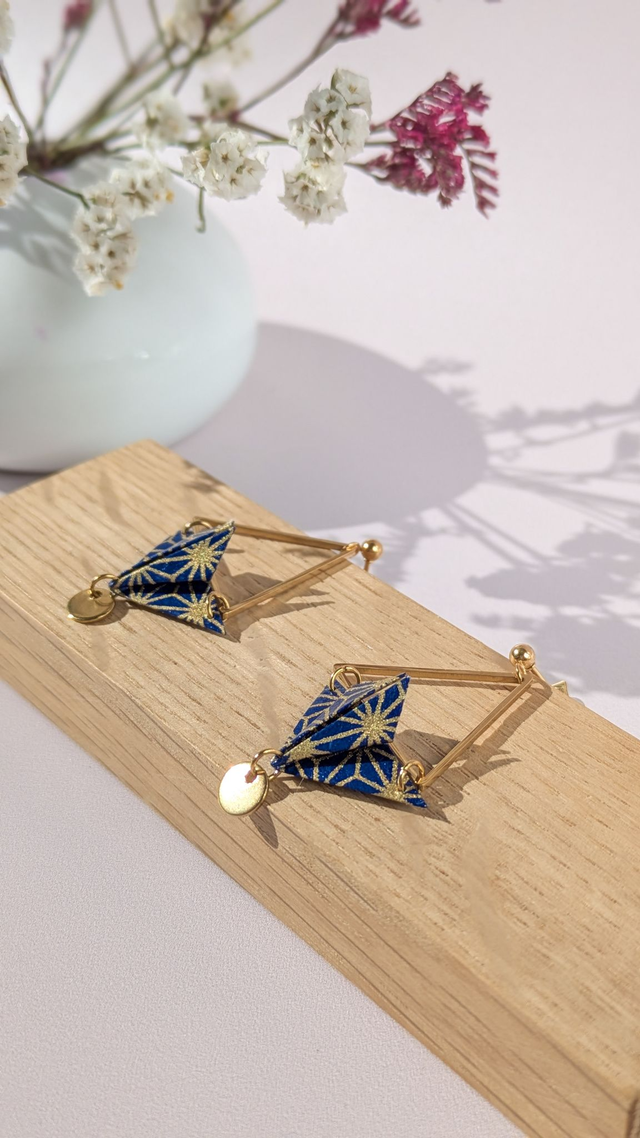 Boucles d'oreilles acier inoxydable Balancelle Bleu géométrie