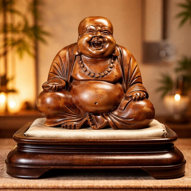 Statuette "Bouddha chinois" 11 cm en bois sculpté à la main