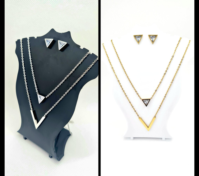 Parure "Trinity" en acier inoxydable or ou argent (à choix)