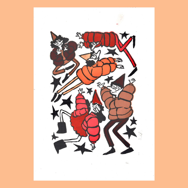 Party People Linoprint - Mixed Colours