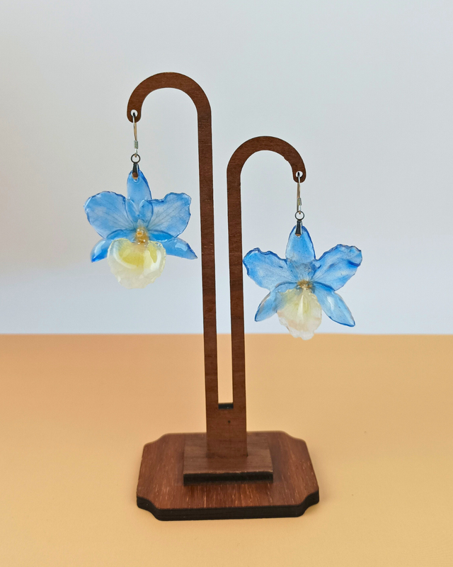 Boucles d&#039;oreilles orchidée bleu 