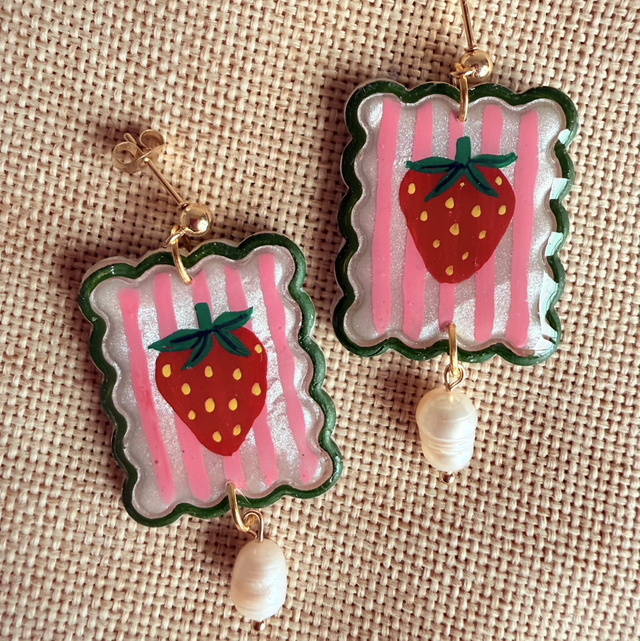 Strawberry Picnic Pearl Earrings 