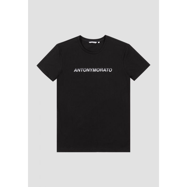 T-SHIRT SLIM FIT IN COTONE CON STAMPA LOGO LUCIDA A RILIEVO