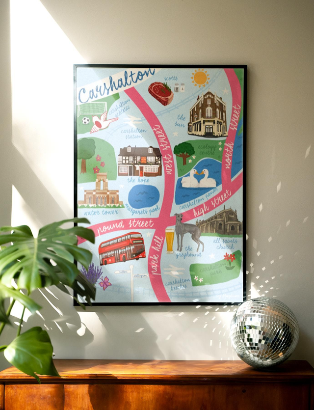 Carshalton Illustrated Map Print