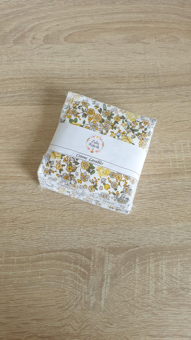 Lot de 7 cotons démaquillants fleuri jaune