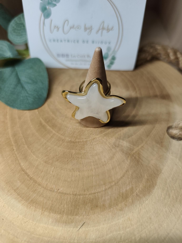 BIG BAGUE ETOILE DE MER/ ACIER INOXY GOLD / BLANC 0000896