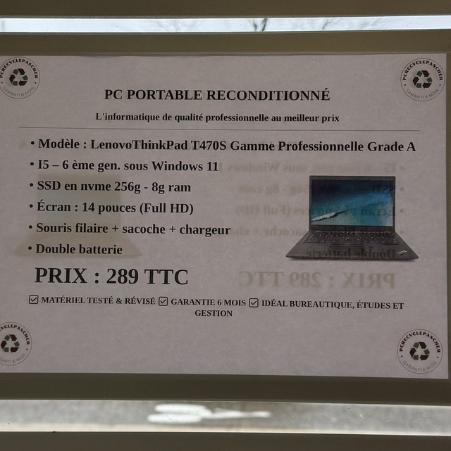 Pc portable « LenovoThinkPad T470S Gamme Professionnelle Grade A » reconditionné 