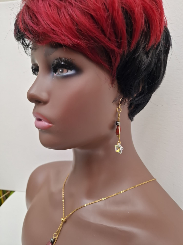 Parure Bijoux Acier Pierre Mokaite Hématite Etoiles Cristal