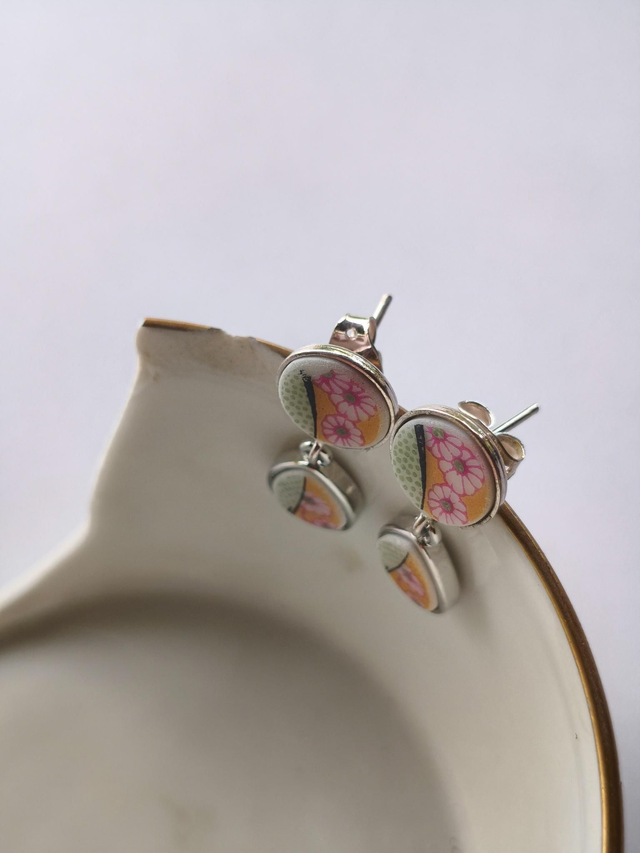 Boucles d&#039;oreilles pendantes - porcelaine - Limoges - no.2
