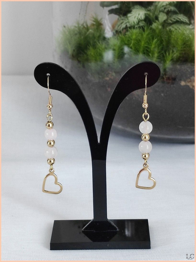 Boucles d&#039;oreilles crochet, pierre naturelle - Quartz rose