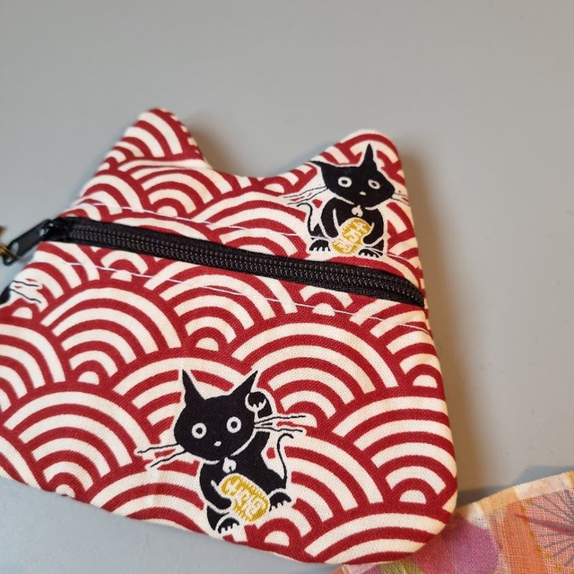 Porte-monnaie/cartes Chat "Maneki" rouge blanc