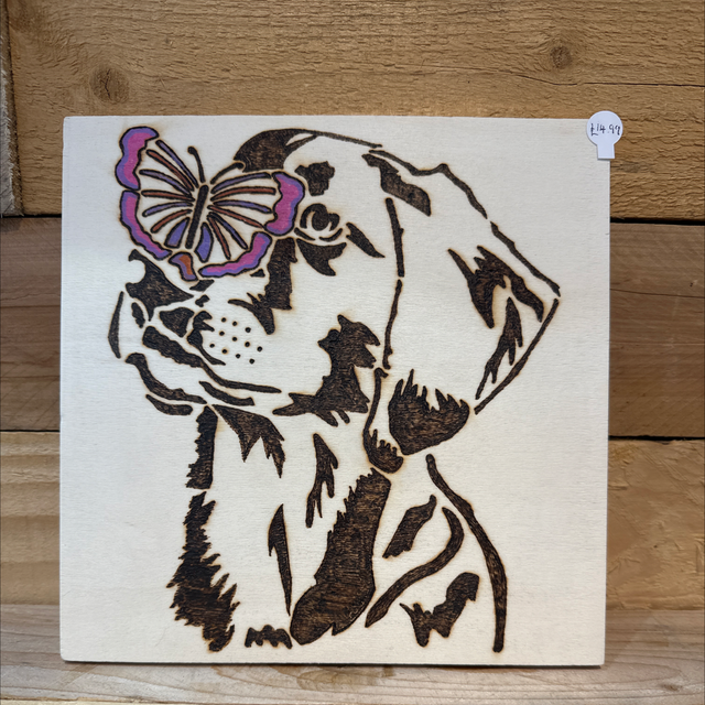 Dog with Butterfly Plaque