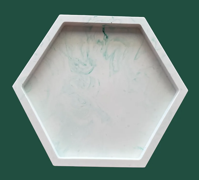 Plateau de rangement hexagonal, en jesmonite, pour bijoux