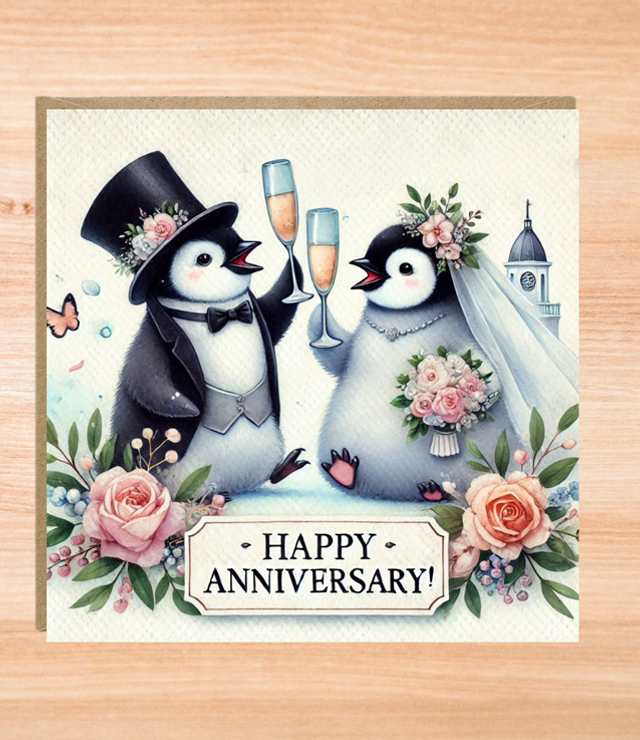 Penguin Wedding Anniversary Card