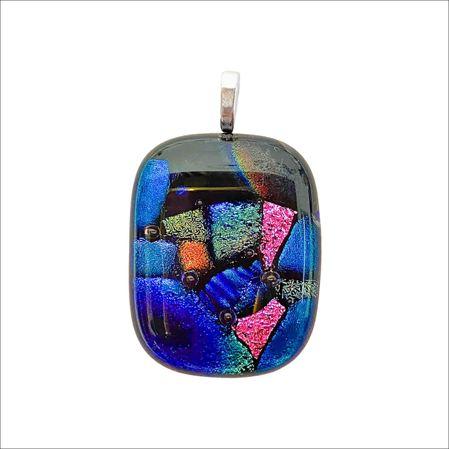 Pendant in a variety of vibrant dichroic shades off glass (Ref P17) 