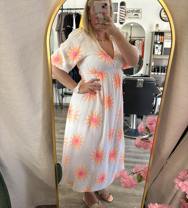 Robe longue soleil orange gaze de coton 